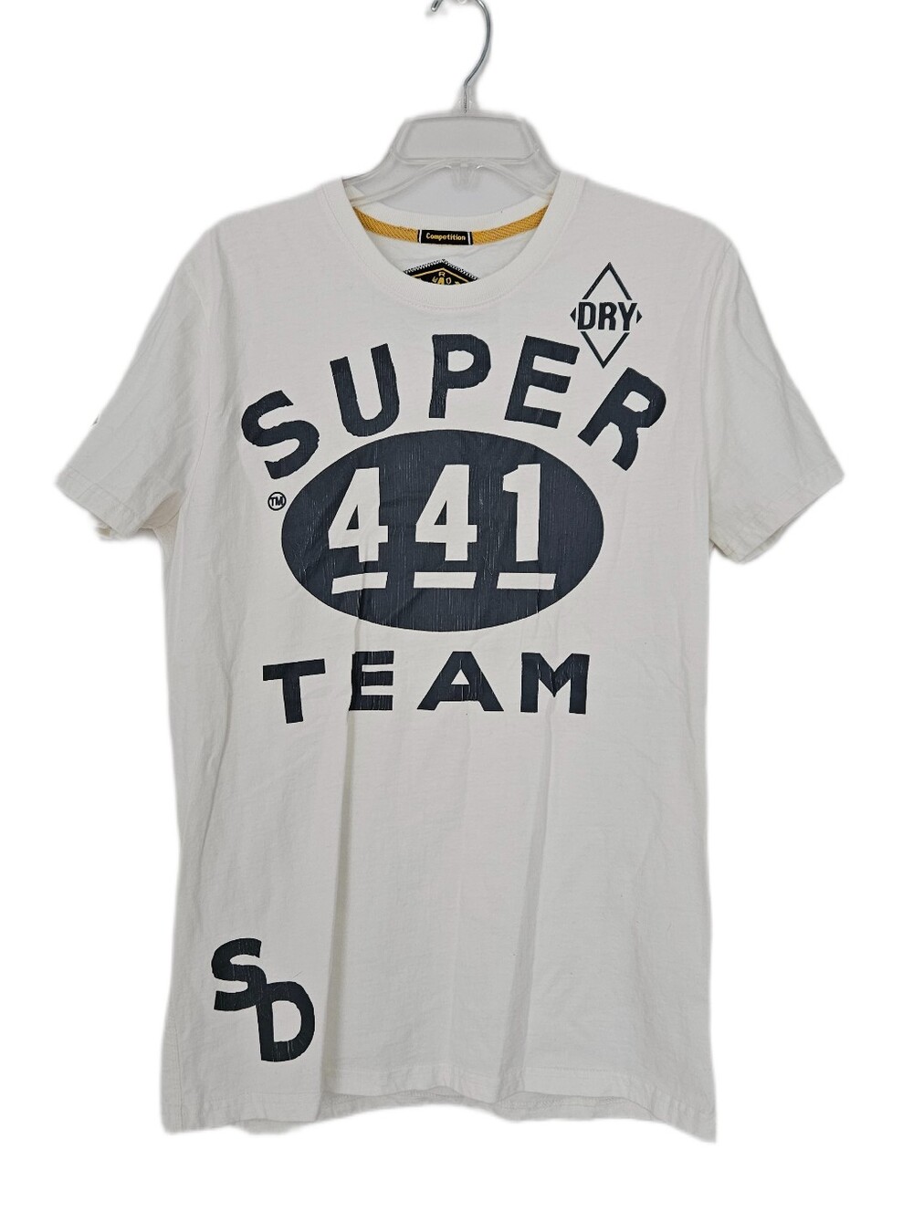 Superdry Cream and Navy 'SUPER 441 TEAM' Graphic Tee Large